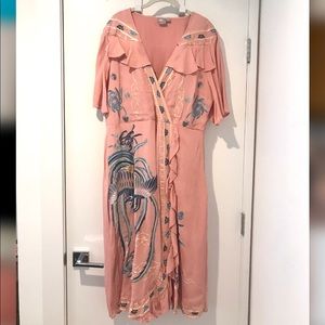 ASOS PREMIUM Embroidered Ruffle Wrap Midi Dress